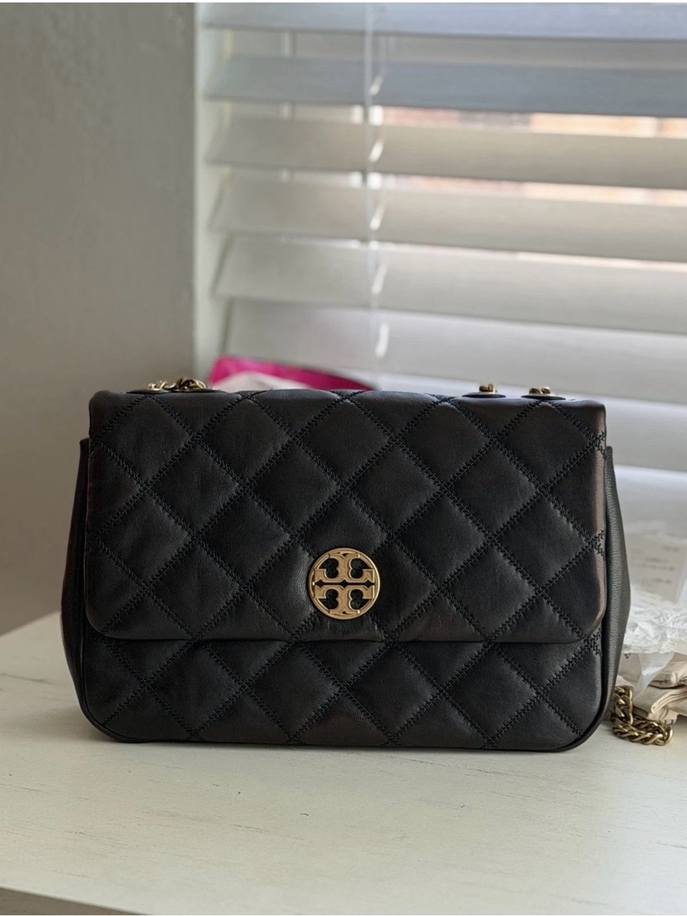 NWT Tory Burch 148244 Willa Flap Adjustable Shoulder Bag Quilted Leather Black